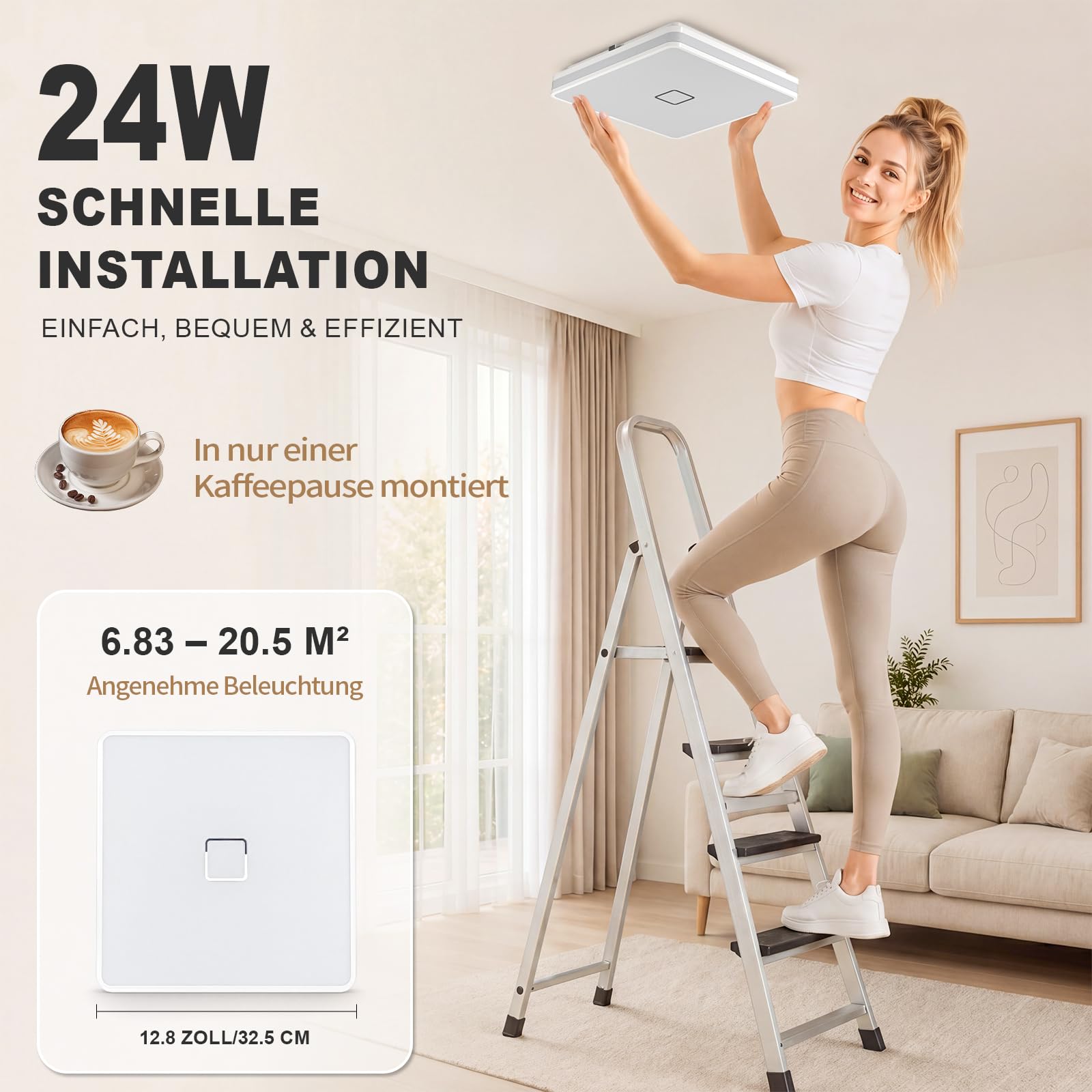 Deckenlampe eckig 24W, led deckenleuchte dimmbar mit App, Badezimmer Lampe decke Warmweiß/Naturweiß/Kaltweiß(3000-5000K) mit Nachtlicht, Badlampe modern für Bad Küche Schlafzimmer Wohnzimmer Flur 32CM