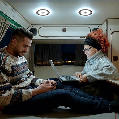 Miniatura 8 de Paquete de 2 luces LED de techo de 12 V, 400 lúmenes, luz interior regulable de 4.75 pulgadas para caravana, barco, cámper, camioneta, viaje,