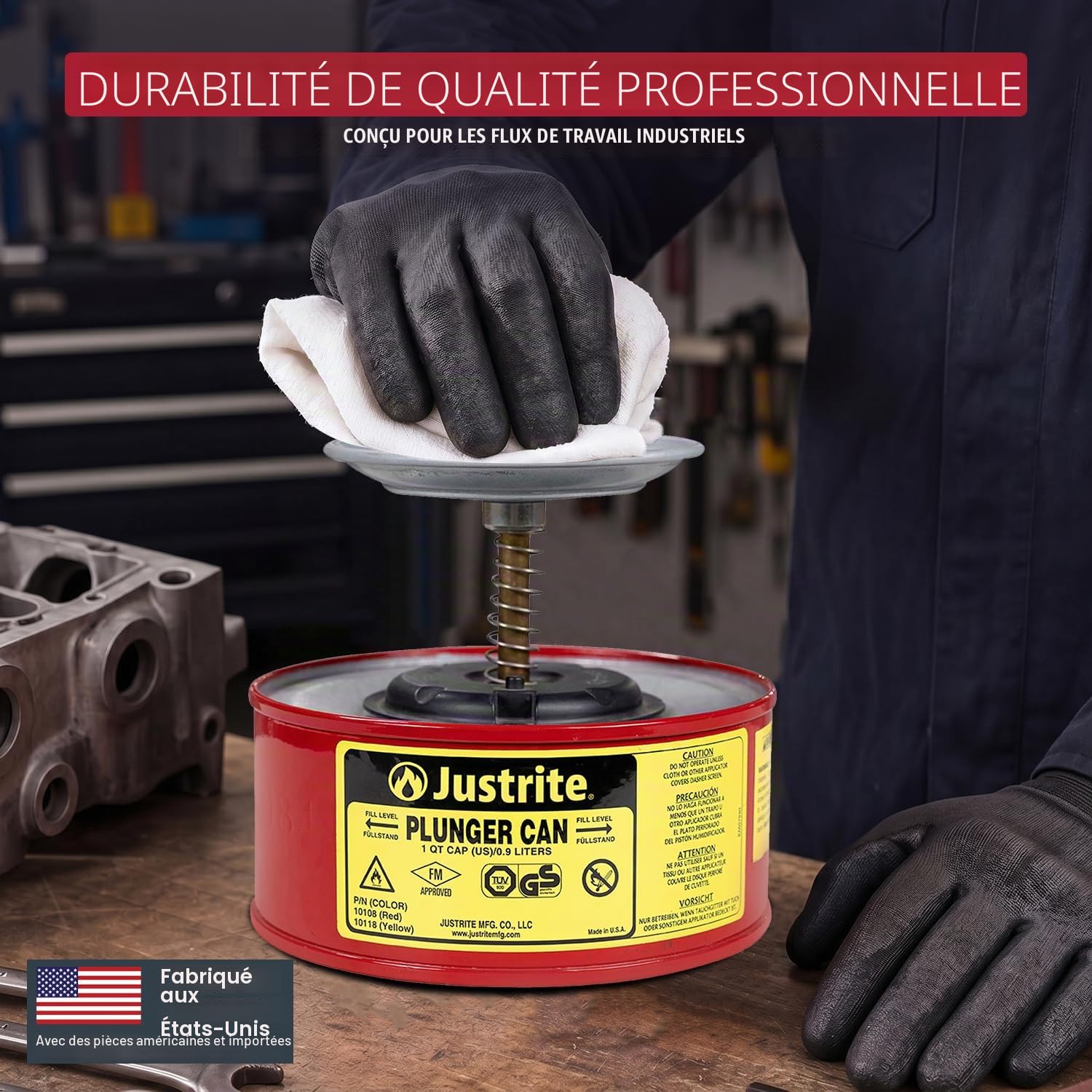 Tampons Transparents Design Piston Peut en Acier avec Dasher de 128mm, 1 L, Rouge
