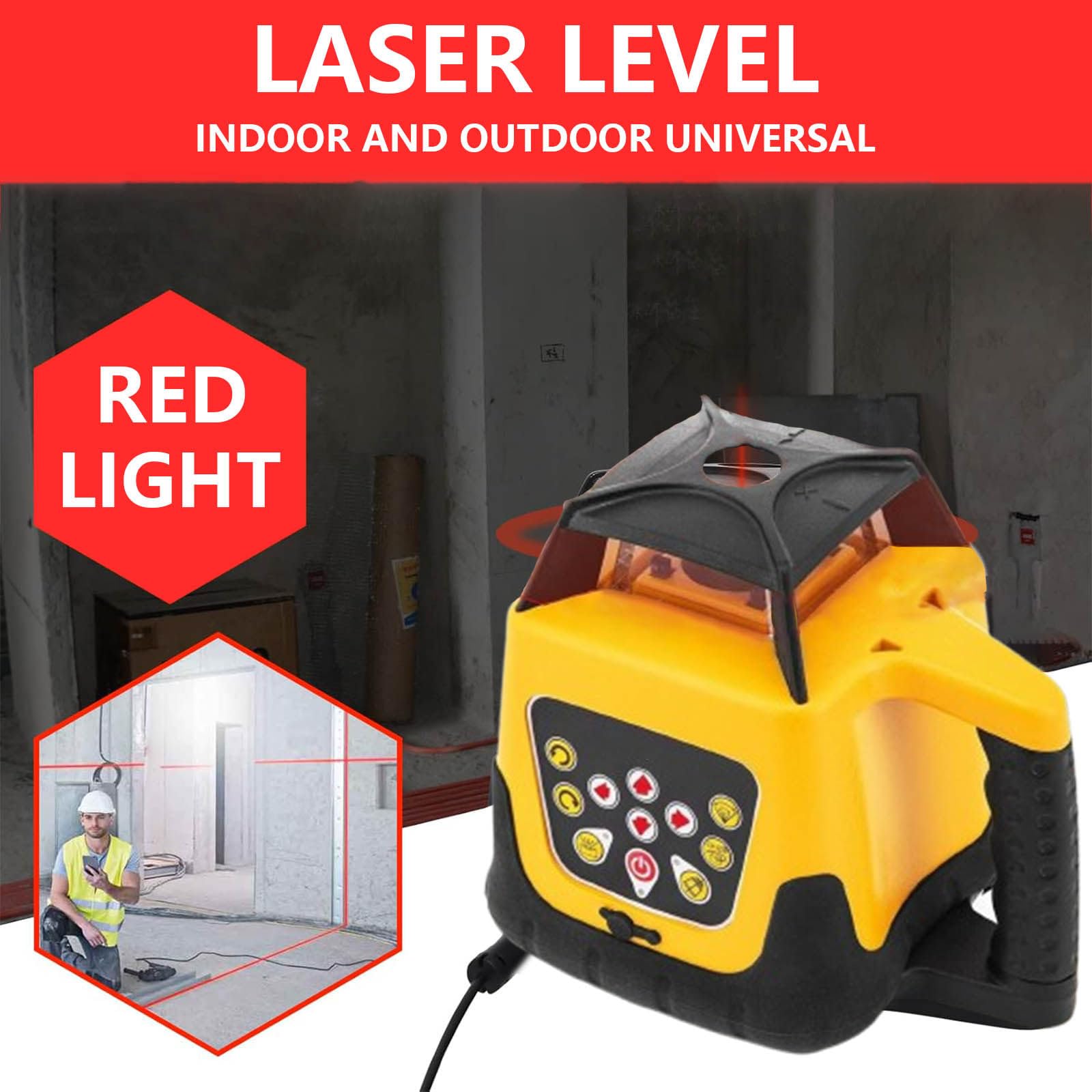 Samopoziomujący poziom laserowy 360 stopni, zasięg 500 m, urządzenie do poziomowania laserowego -20ºC - 45ºC, praca ciągła 20 godzin,Yellow