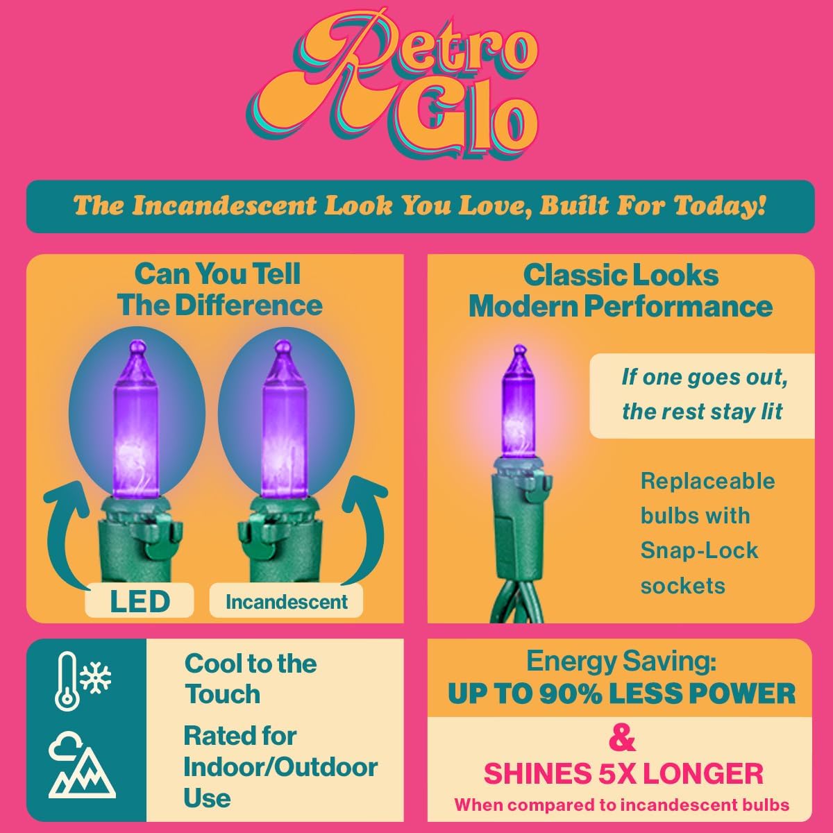 Novelty Lights RetroGlo Multicolor LED Mini Lights, 11ft Green Wire image 4