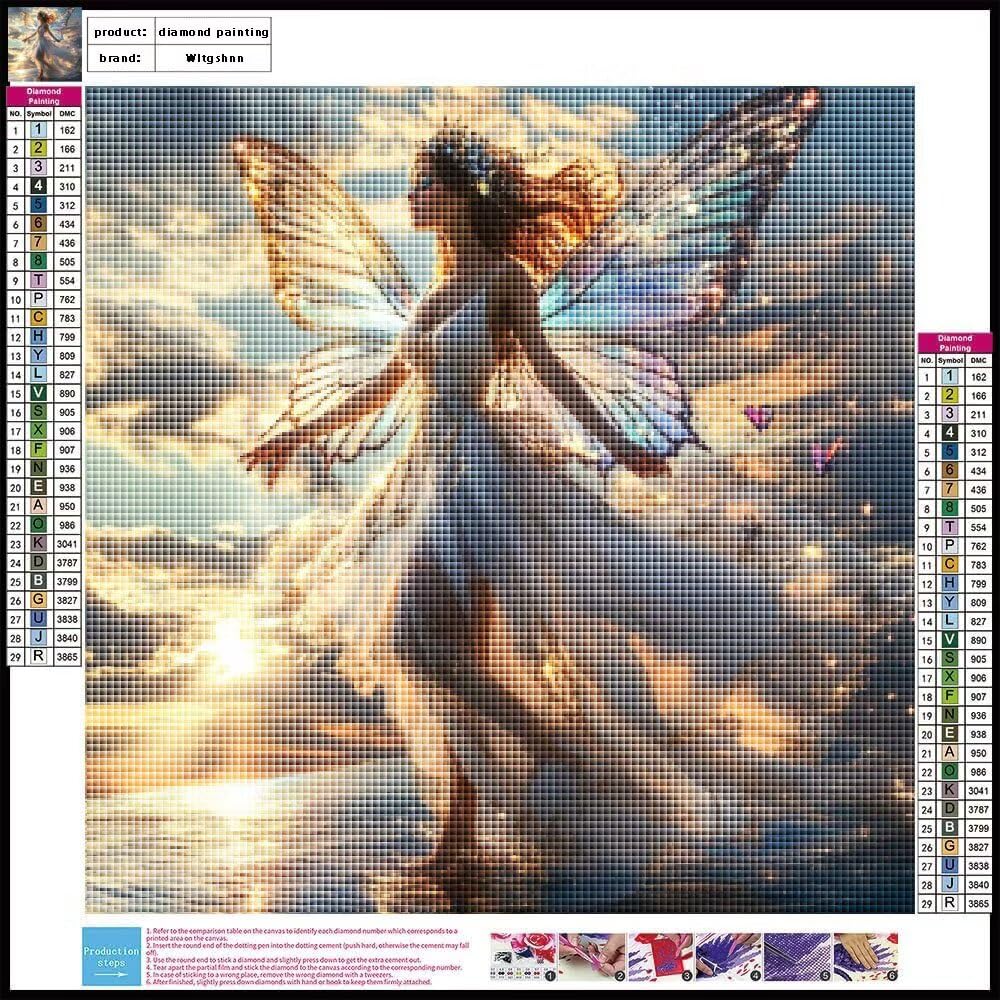 5D Diamond Painting Mädchen Set, Flügel Diamond Painting Erwachsene, DIY Diamant Bastelset Kinder Ab 6 Jahre, Diamant Painting Bilder FüR Home Decoration, Kleine Geschenke FüR Frauen 90x90cm 5-653
