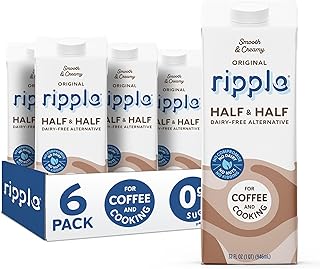 Ripple 32 oz Plant Based Milk 8g of Quality Sourced Pea Protein, Calcium Rich | Shelf Stable | Vegan & Non GMO Certified | Dairy, Soy, Nut, Gluten, & Lactose Free (Pack of 6) (32 Fl Oz (Pack of 6), Half & Half)