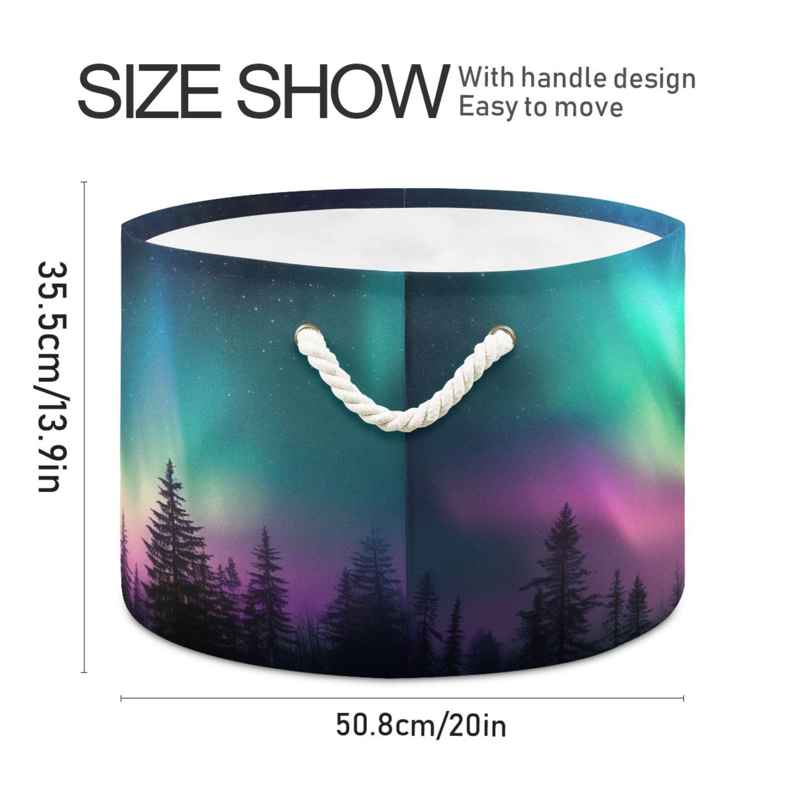 JUMBEAR Northern Lights Cotton Rope Basket, Baby Laundry Blanket Basket Toy Basket with Handle for Bedroom Bathroom Nursery