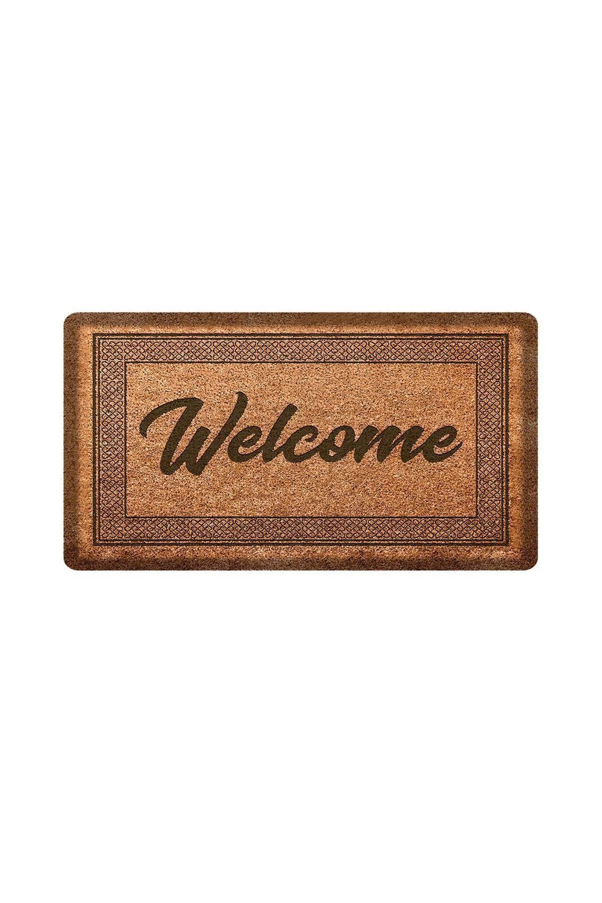 Dekoratif Welcome Kahverengi Kapı Önü Paspası 45 x 65