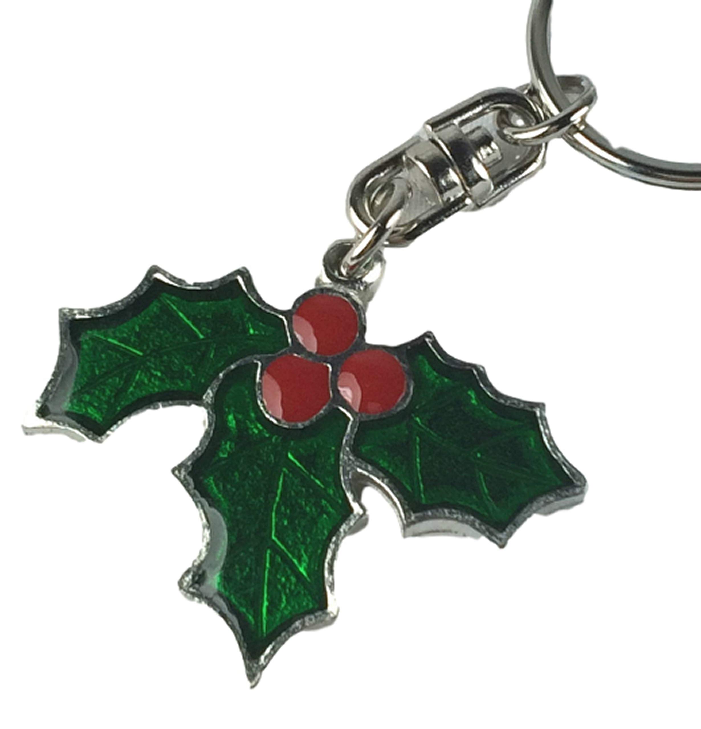 Holly with Red Berries Christmas Gift Enamel Keyring