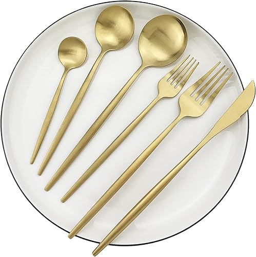 Miniatura 4 de JANKNG 6 cucharas de postre de acero inoxidable dorado, de 7.5in, cucharas de acero inoxidable de grado alimentario para aperitivos de ensalada de