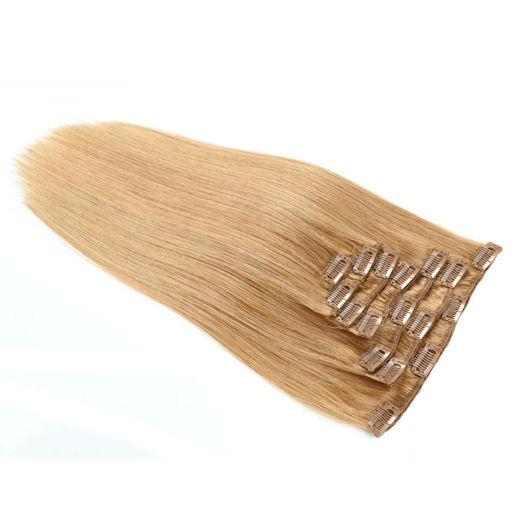 Clip in Haarverlängerungen echtes Menschenhaar, 7 Stück Set Clip in Haarverlängerungen, Remy menschliche Clip in Haarverlängerungen für Frauen, # 16,20inch (50cm) 70g