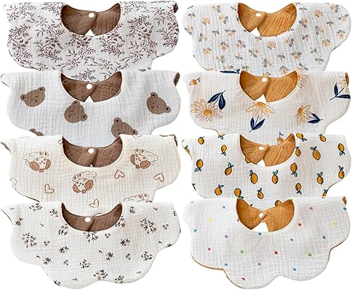 Miniatura 7 de EllieHouse Baby Bibs for Girls Boys 8 Pack Muslin Drool Teeth Drooling Teething Bibs Muslin Cotton for Toddler Infant Brillante