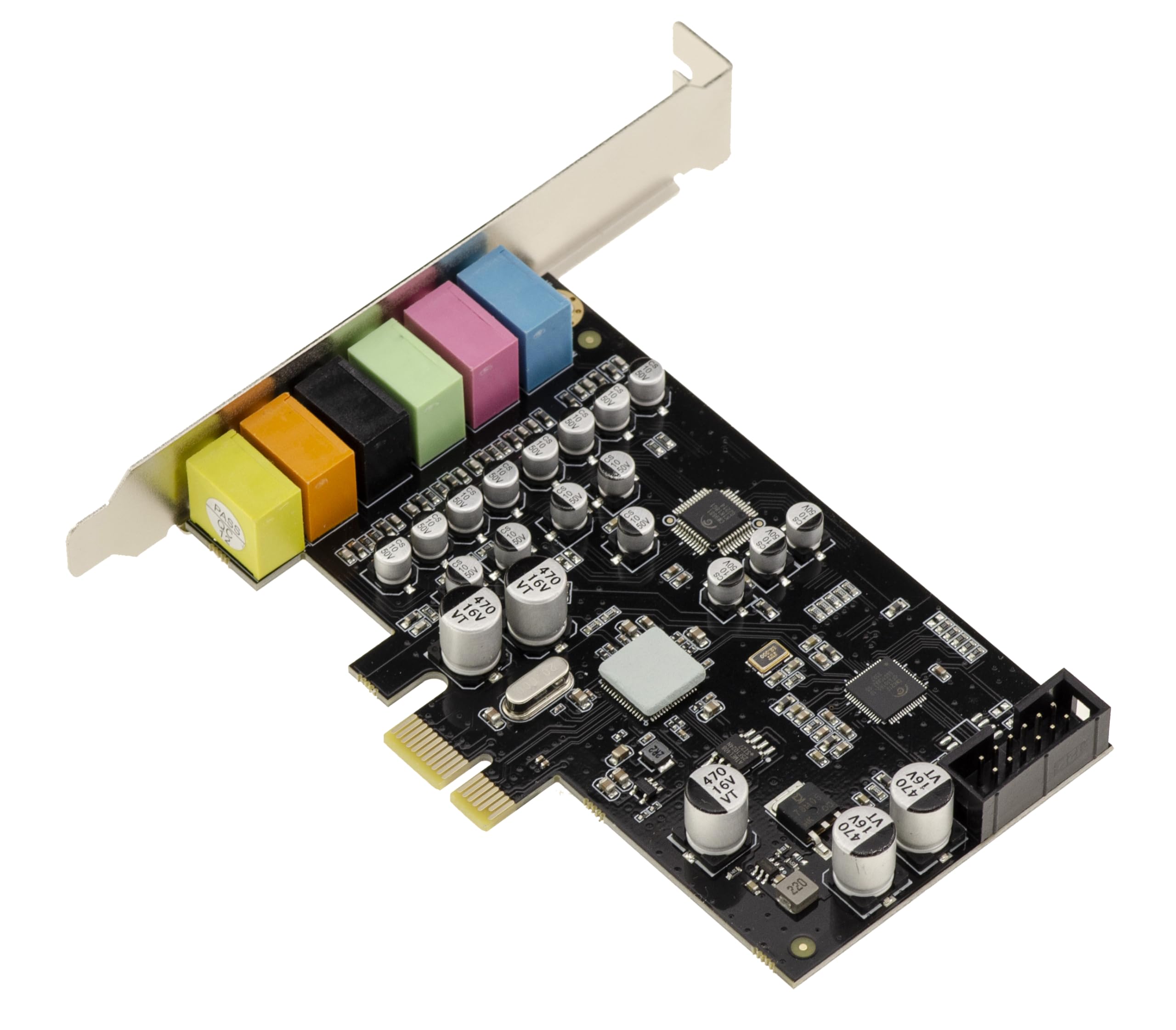 KALEA-INFORMATIQUE Carte Son PCIe 5.1 CMedia CM6212 | Carte son PCIe 5.1 à six canaux avec chipset C-Media CM6212 et équerres Low Profile et Full Height.