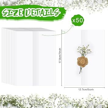 Fabbay 50 Pcs Wedding Invitations Wraps Set Pre Folded Vellum Jackets for 5 x 7 Invitations with 100 Pcs Natural Dried Pressed Flowers for Wedding Birthday Party Supplies Craft DIY