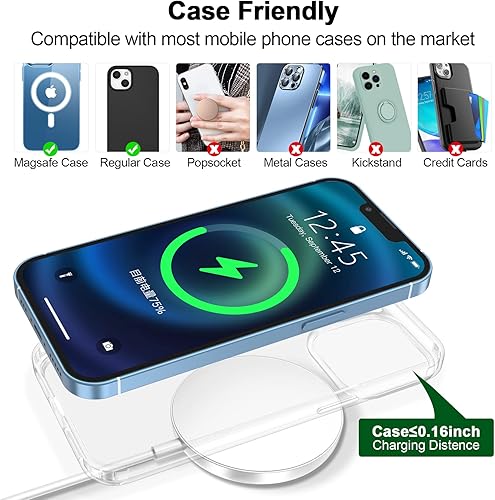 Miniatura 6 de xiwxi Cargador inalámbrico magnético rápido de 15 W compatible con cargador MagSafe, almohadilla de carga inalámbrica para iPhone 1515 Plus15 Pro15