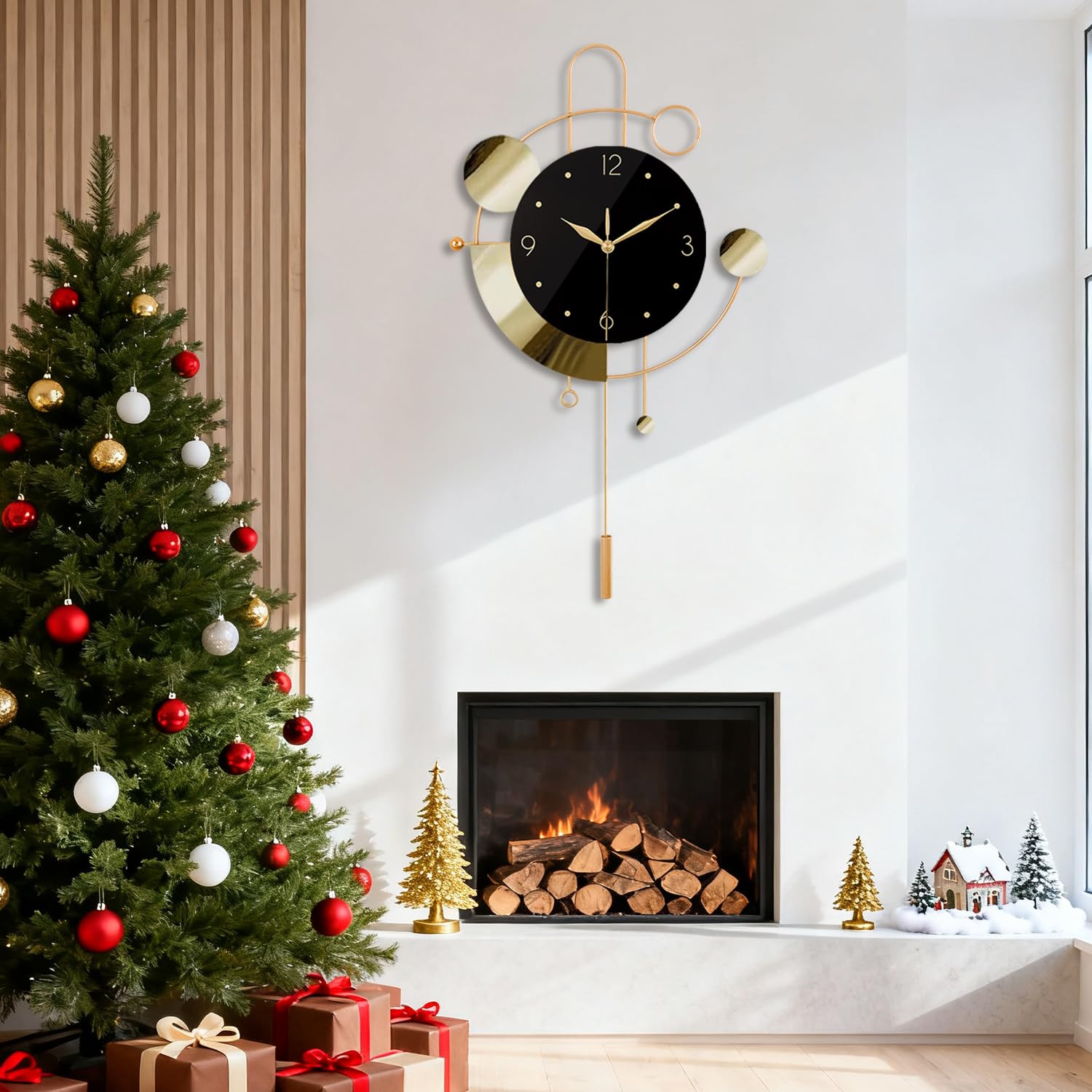 Reloj de pared con péndulo, silencioso, sin tictac, funciona con pilas, modernos relojes de pared grandes para sala de estar, dormitorio, granja, oficina, cocina, decoración de pared para el hogar