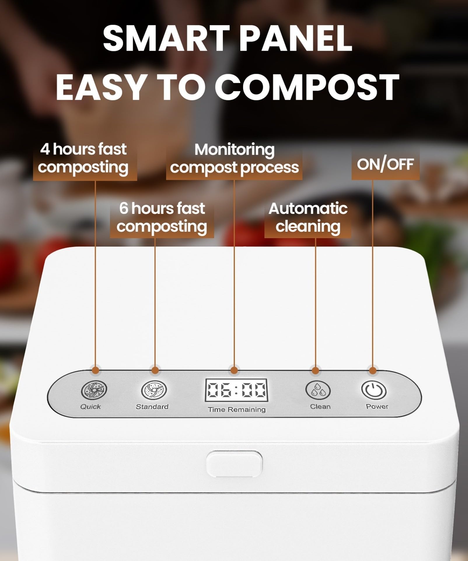 Electric Composter with 3L Capacity, Turn Food Waste into Fertilizer, Self-Cleaning/3 Modes, Kitchen Smart Compost Bin.