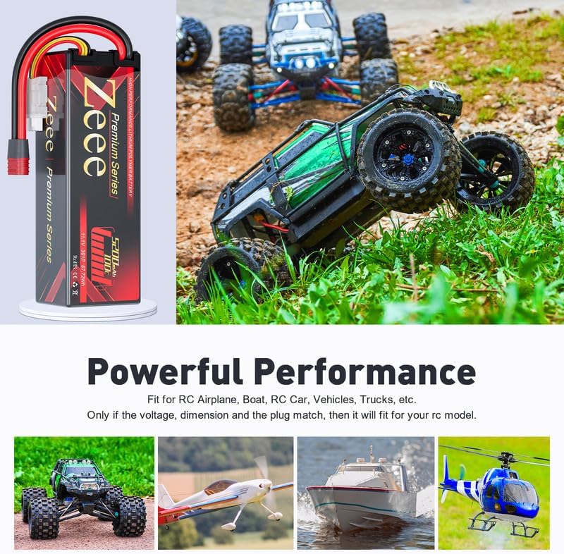 Miniatura 5 de Zeee Serie Premium 3S Lipo Battery 5200mAh 11.1V 100C Batería rígida con conector T para coches RC barco, camión, helicóptero, avión, carreras de