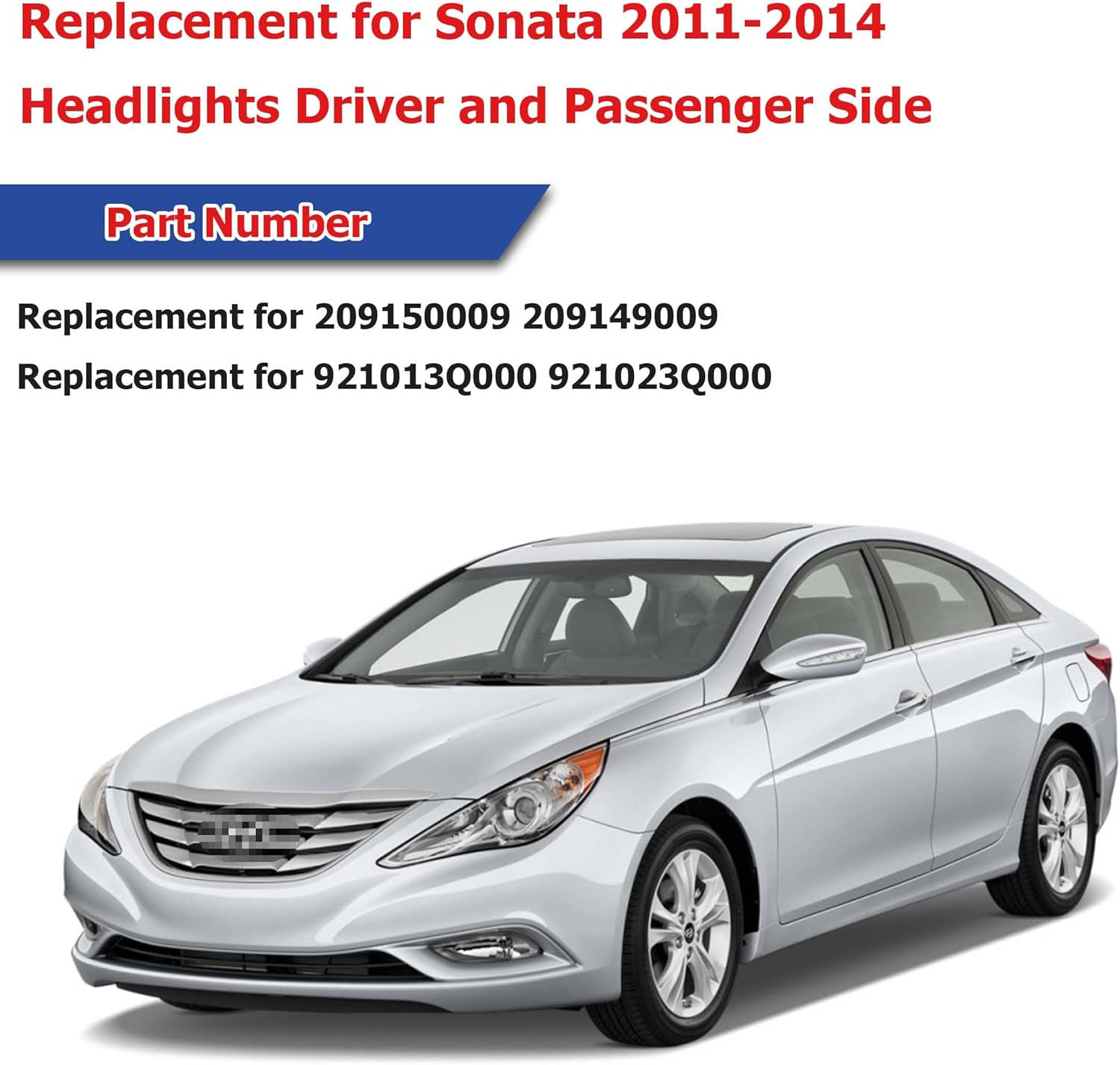 Driver Side and Passenger Side Headlights Assembly Halogen Replacement for Sonata 2011-2014 Housing Chrome Lamp LH RH 2PCS