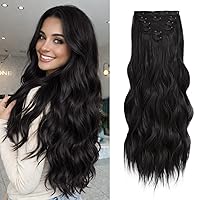 Vista 18 de NAYOO Extensiones de cabello con clip, de 20 pulgadas, largo, ondulado, rizado, rubio ceniza, extensiones de cabello sintético de cabeza completa