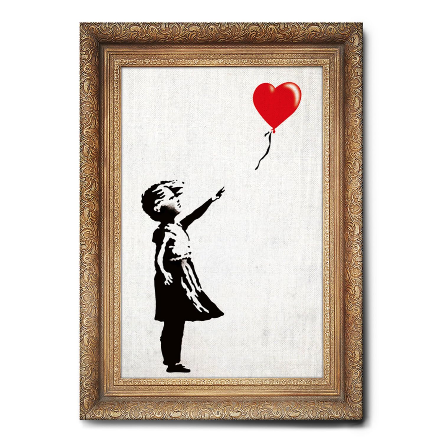 Giallobus - Cuadro - Banksy - Marco de globo de bebé niña - Lienzo con marco estándar - 50x70 - Listo para colgar - Cuadros modernos para el hogar