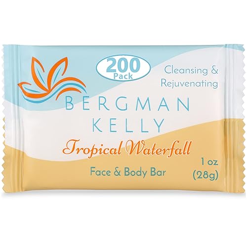 BERGMAN KELLY Barras de jabón para hotel (cascada tropical, 1 oz, 200 PK), artículos de tocador de lujo a granel de tamaño viaje, jabón de barra,
