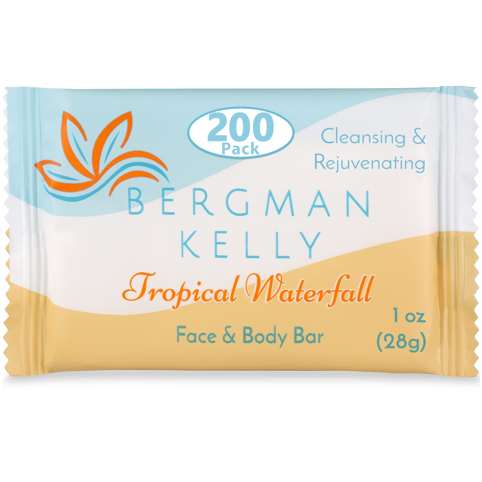 BERGMAN KELLY Hotel Soap Bars (Tropical Waterfall, 1 oz, 200 PK), Travel Size Luxury Bulk Amenities Bar Soap, Mini Individually Wrapped Rectangular Soap, Small Toiletries for Airbnb, Motel, Guest Bath