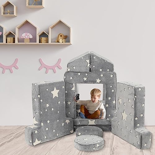 Miniatura 19 de Sofá modular para niños pequeños, muebles imaginativos para dormitorio, sofá infantil para jugar, dormir, niñas y niños pequeños, gris Gris,Glow