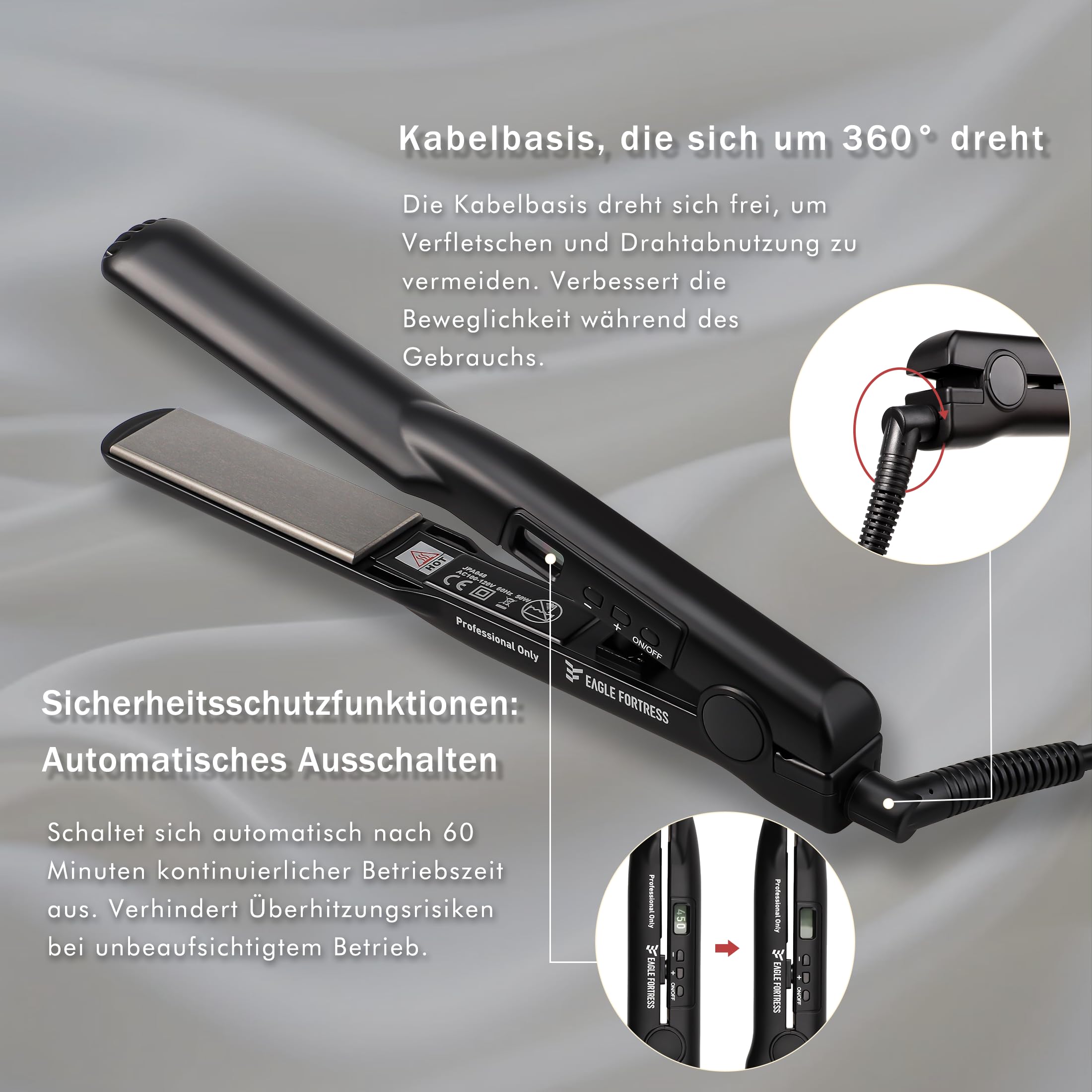 EAGLE FORTRESS Glätteisen & Lockenstab Set, 2-in-1 Haarglätter mit Lockenfunktion, Keramikplatten bis 230°C, LED-Display, Lockenstab mit LCD-Display, 30 Sek. Schnellaufheizung