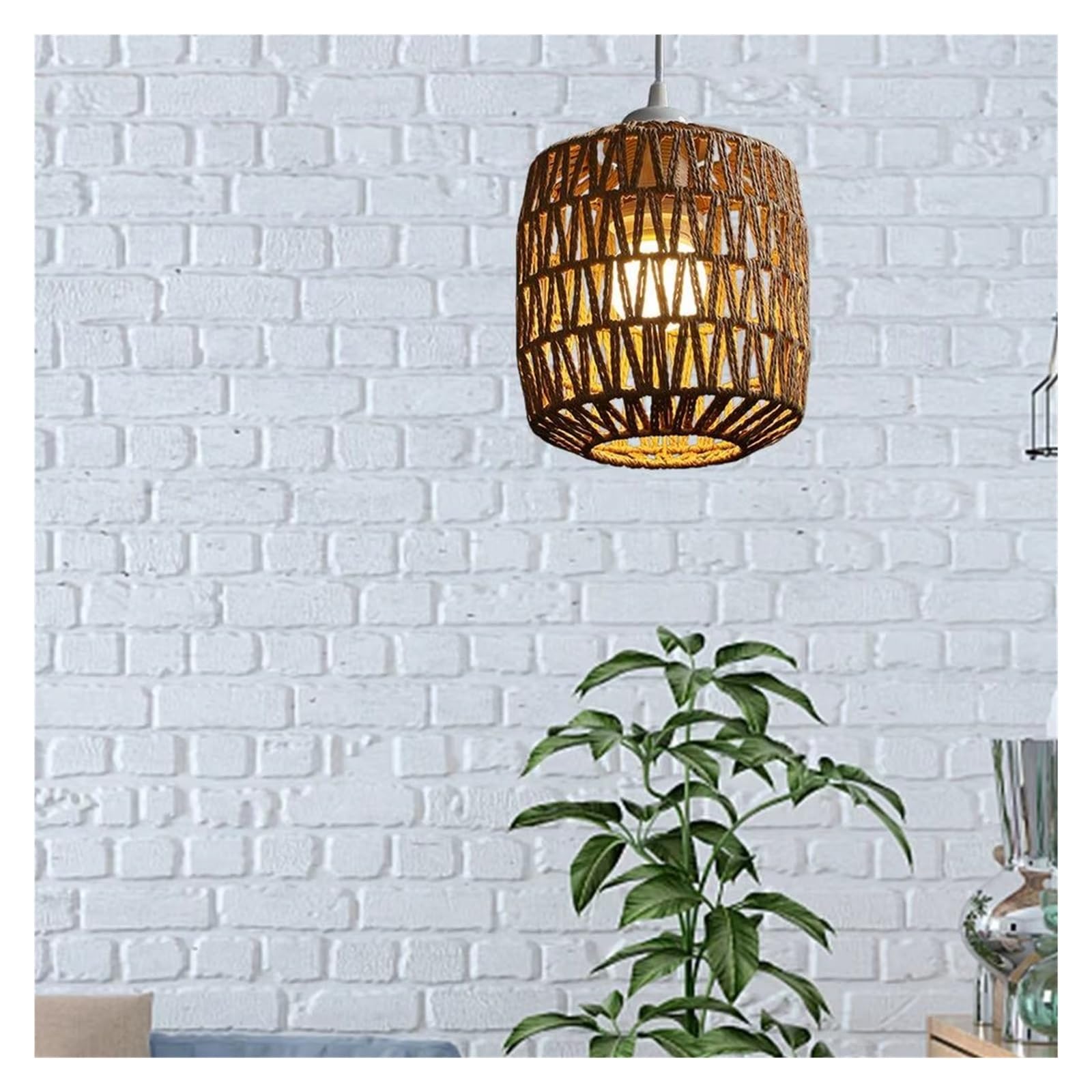 LYMSXAZOU Lamp Shade Cover Light Woven Pendant Chandelier Rattan Ceiling Lampshade Shades Cage Weaving Rustic Replacement Farmhousewicker