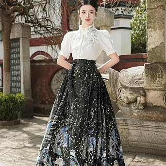 REVOYI Lolita Set, Japanese Style, Chinese Clothing, Embroidery, New Medium Style, Short Sleeve Top, Satin, Starry Sky Horse Skirt Set, Cosplay, Lolita Clothing, Cosplay Princess Lolita, Cosplay,