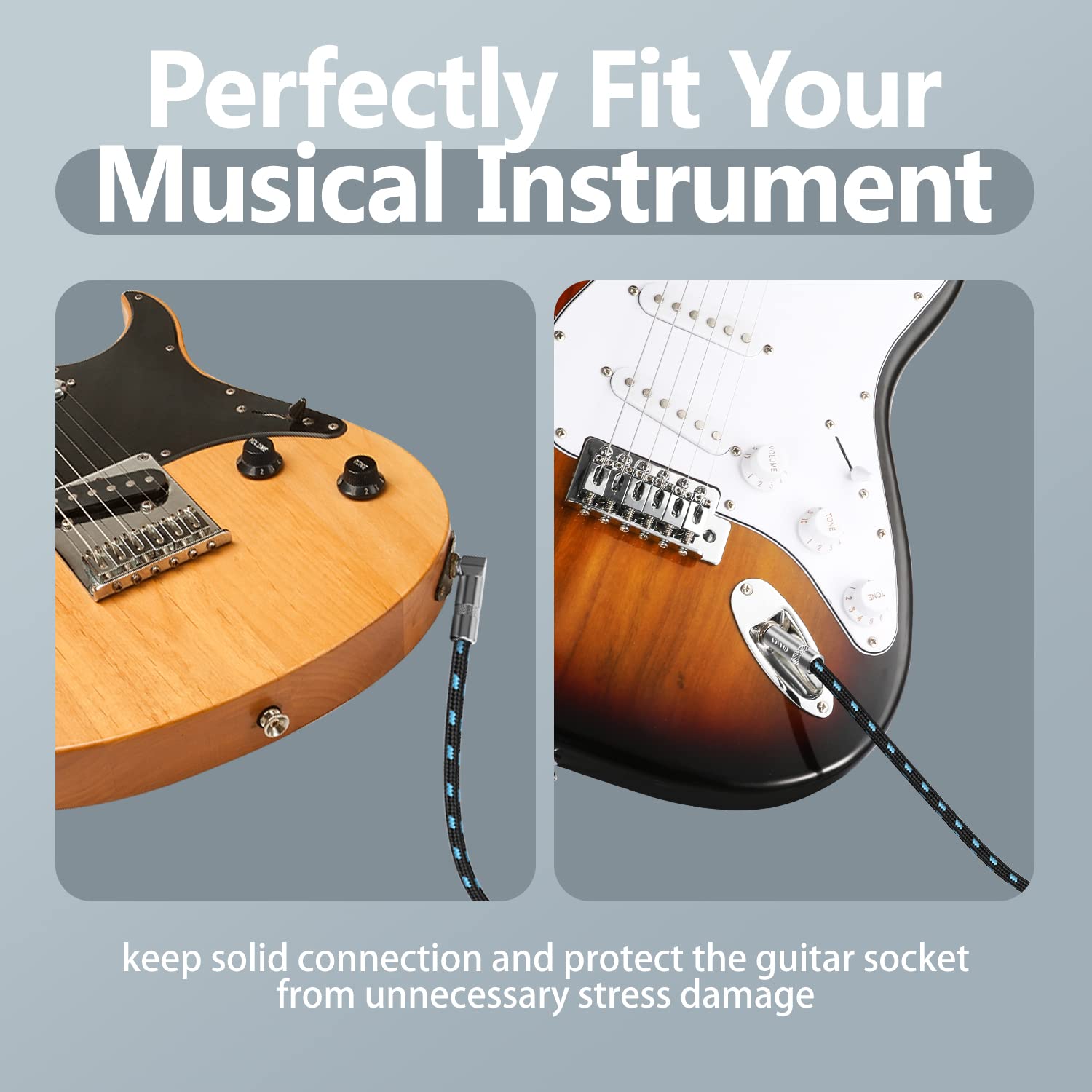Cable de guitarra 15 pies – Cable de instrumento profesional para guitarra eléctrica AMP versión actualizada 1/4 TS Cable para guitarra bajo mandolina teclado y audio profesional