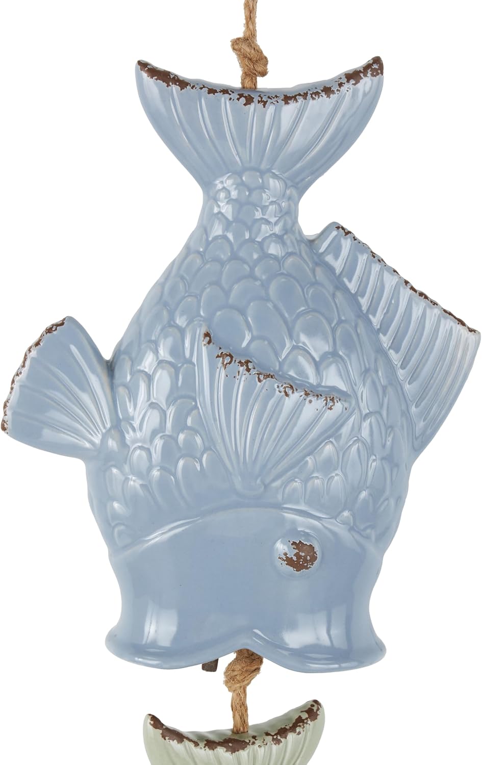 Deco 79 Ceramic Fish Indoor Outdoor Windchime Wind Chime with Brown Rope, Hanging Ornament 7" x 2" x 27", Multi Colored