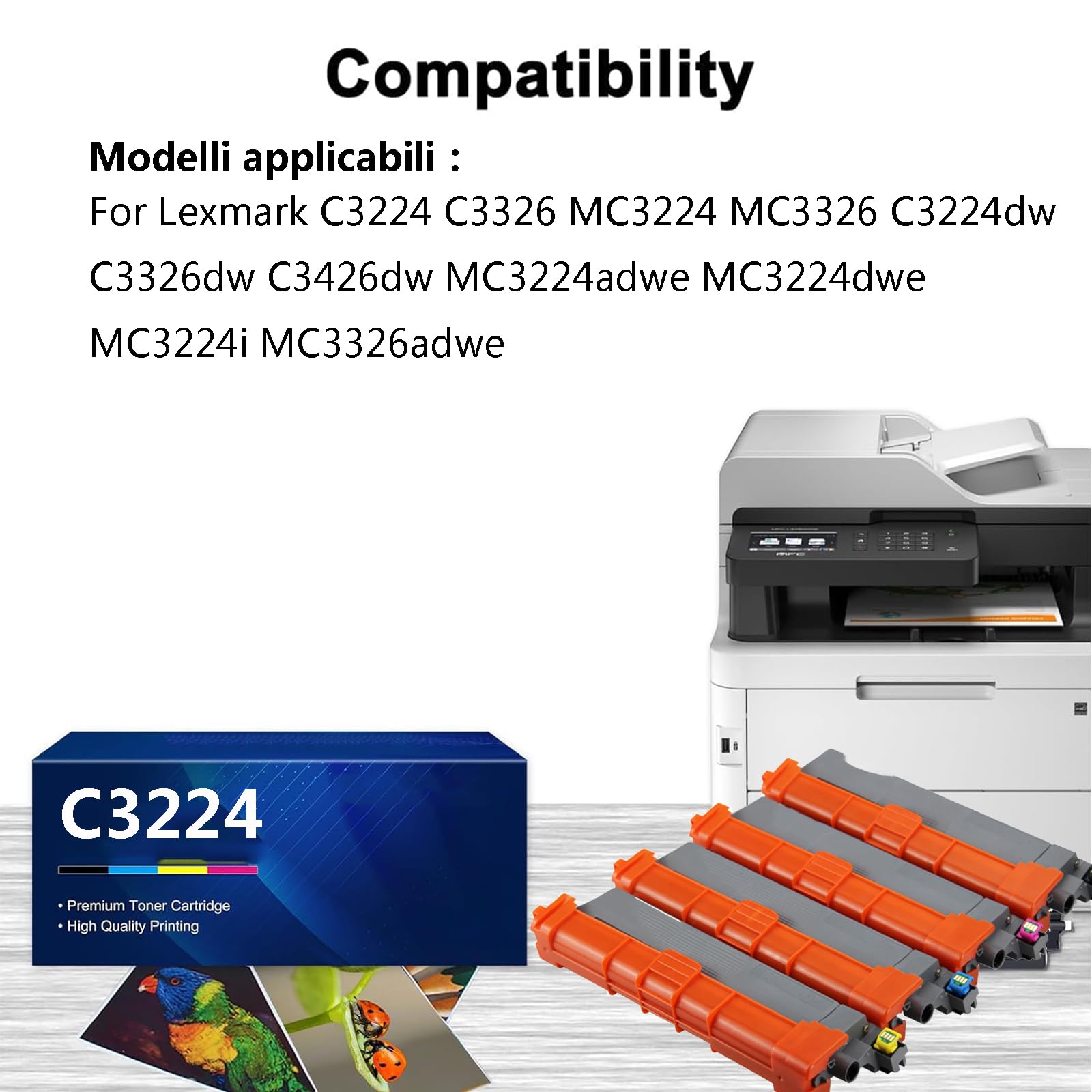 C3224 Cartouche de Toner Haute Capacité C3210K0 C3210C0 C3210M0 C3210Y0 pour Lexmark C3224 C3326 MC3224 MC3326 C3224dw C3326dw C3426dw Imprimantes, Impressions Nettes, 2000 Pages,BCMY-1 Set
