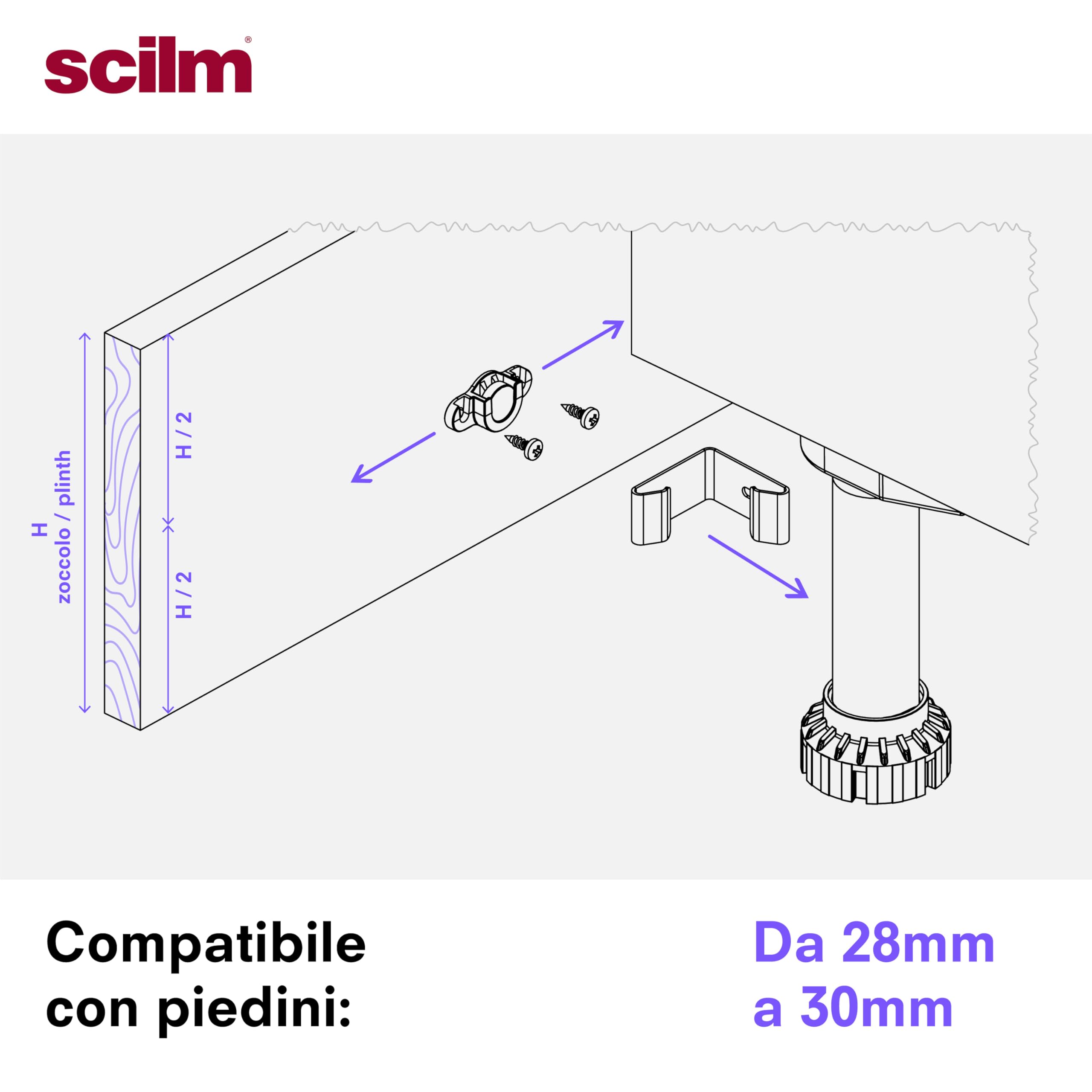 Kit 10 magneti e 8 Ganci Piedino per Zoccolo in legno da Cucina - Compatibile con i piedini da 28 a 30 mm di Diametro e regolo con diametro da 49 a 50 mm - Leva per Sgancio Zoccolo inclusa