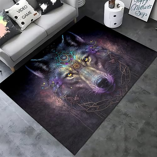 Alfombra con temática de animales salvajes, alfombra de lobo, alfombra para habitación de niños, para dormitorio, sala de estar, dormitorio,