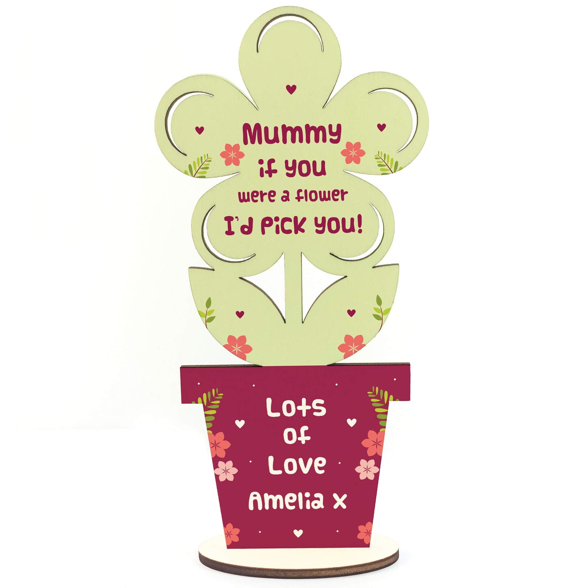 RED OCEAN Personalised Wooden Flower Gift For Mum Mummy Birthday Mothers Day Mum Gift From Daughter Son