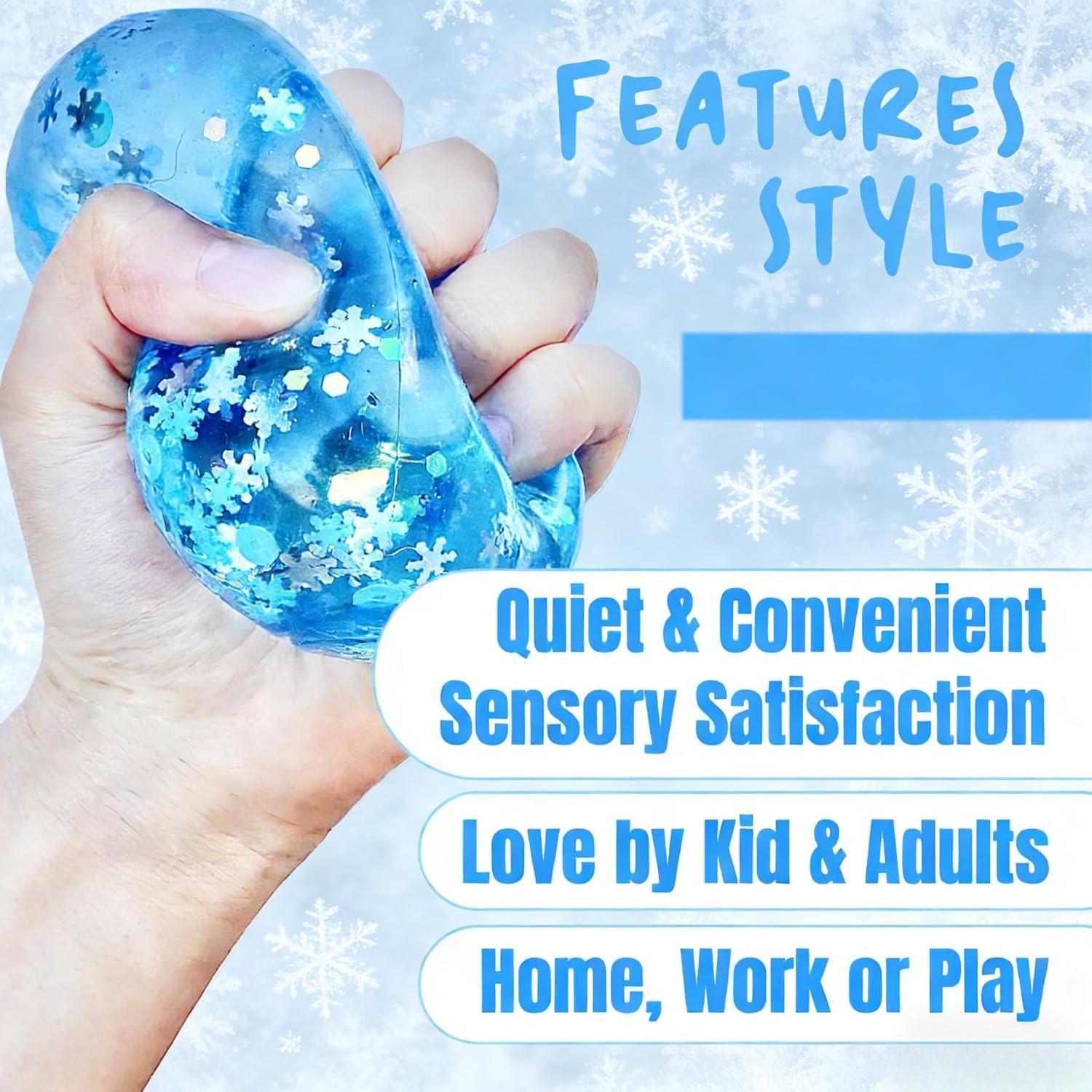 Ice Cube Squishy, Stress Balls Ice Cube with Snowflakes Inside Square Shape Anxiety Sensory Squishy Fidget Slow Rise Anxiety Relief Stress Cube Gift for Adults (2pcs Snowflakes)