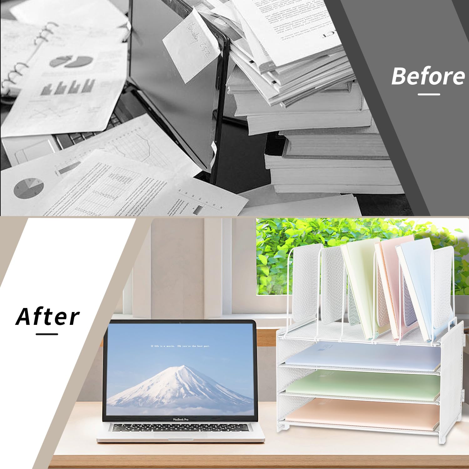 Vertical File Sorter 3 Tier Desk Organizer With Handle - Mesh Paper Storage  With 5 Vertical File Holders For Office Or Home Mesh Paper Organizer With  Handle, image size:1500x1500