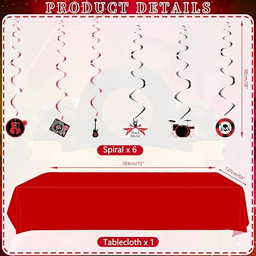 Miniatura 3 de Decoraciones de fiesta de rock and roll, incluyendo pancarta de Born to Rock, remolinos colgantes, adornos para pasteles, globos, pulseras,