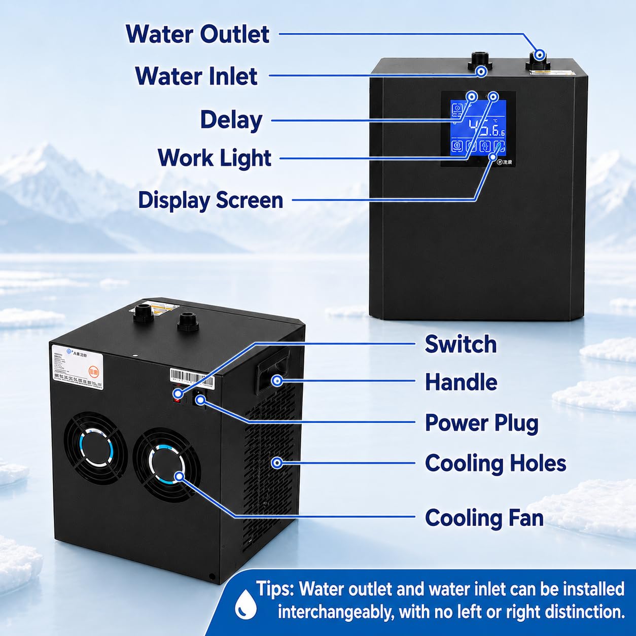 Refrigeratore 1/3 HP per Bagno Freddo con Pompa e Telecomando | Filtro Esterno e Materiale Filtrante per Configurazioni di Bagno Freddo Domestiche e Professionali.