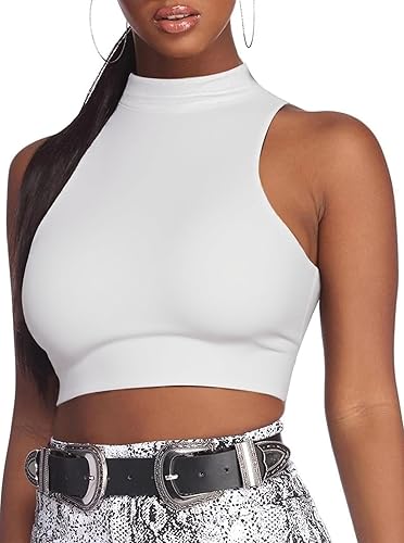 LovelyWholesale Womens Sexy Crop Tops Turtle Neck Summer Tank Top Sleeveless Shirt - X-Large - White