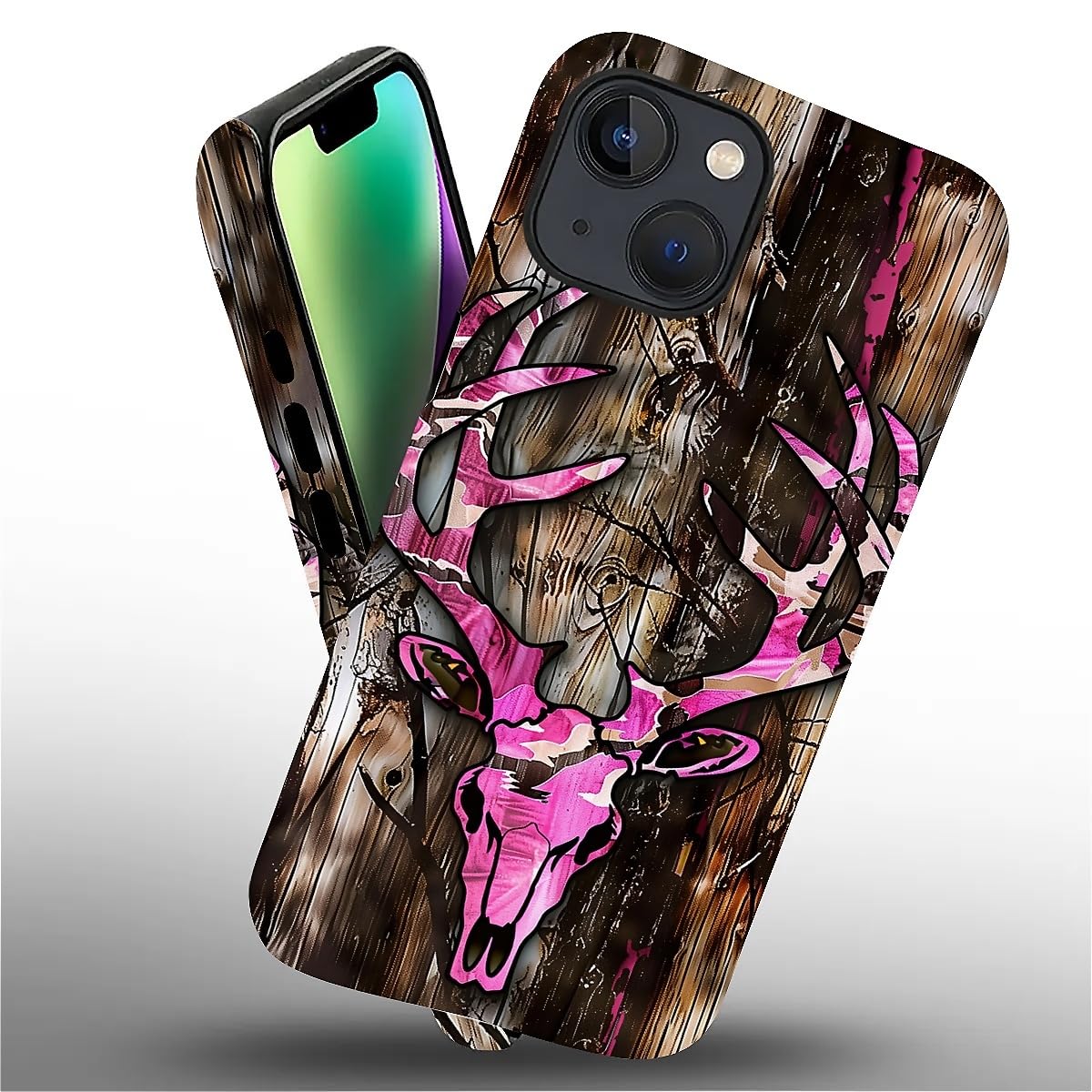 Coque iPhone 14 Plus camouflage cerf rose et silicone rigide hybride - 8