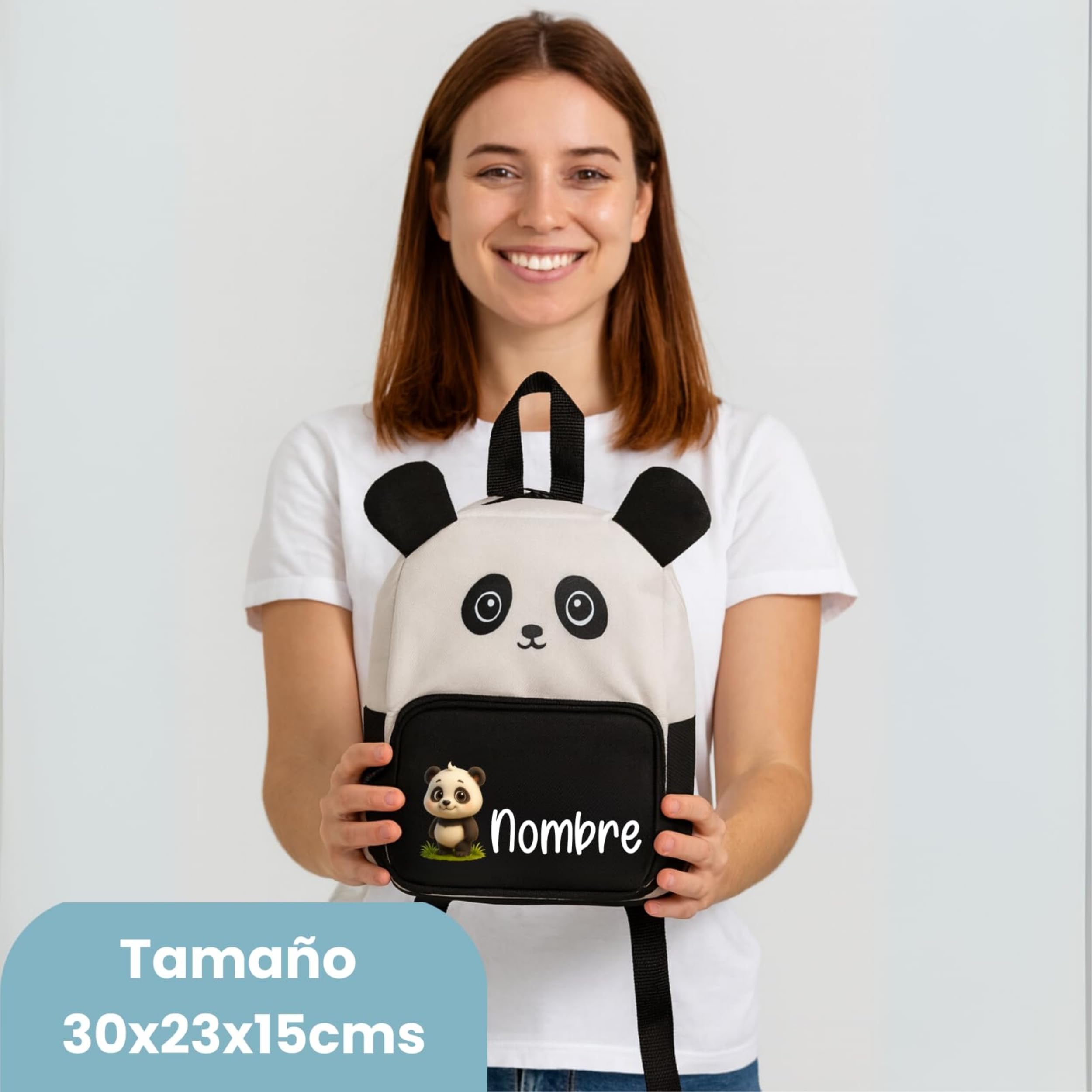 Set Guardería Bebé Personalizado con Mochila, Toallas Bordadas y Set de Higiene, Regalo para Bebé con Diseño de Animalitos (Panda)