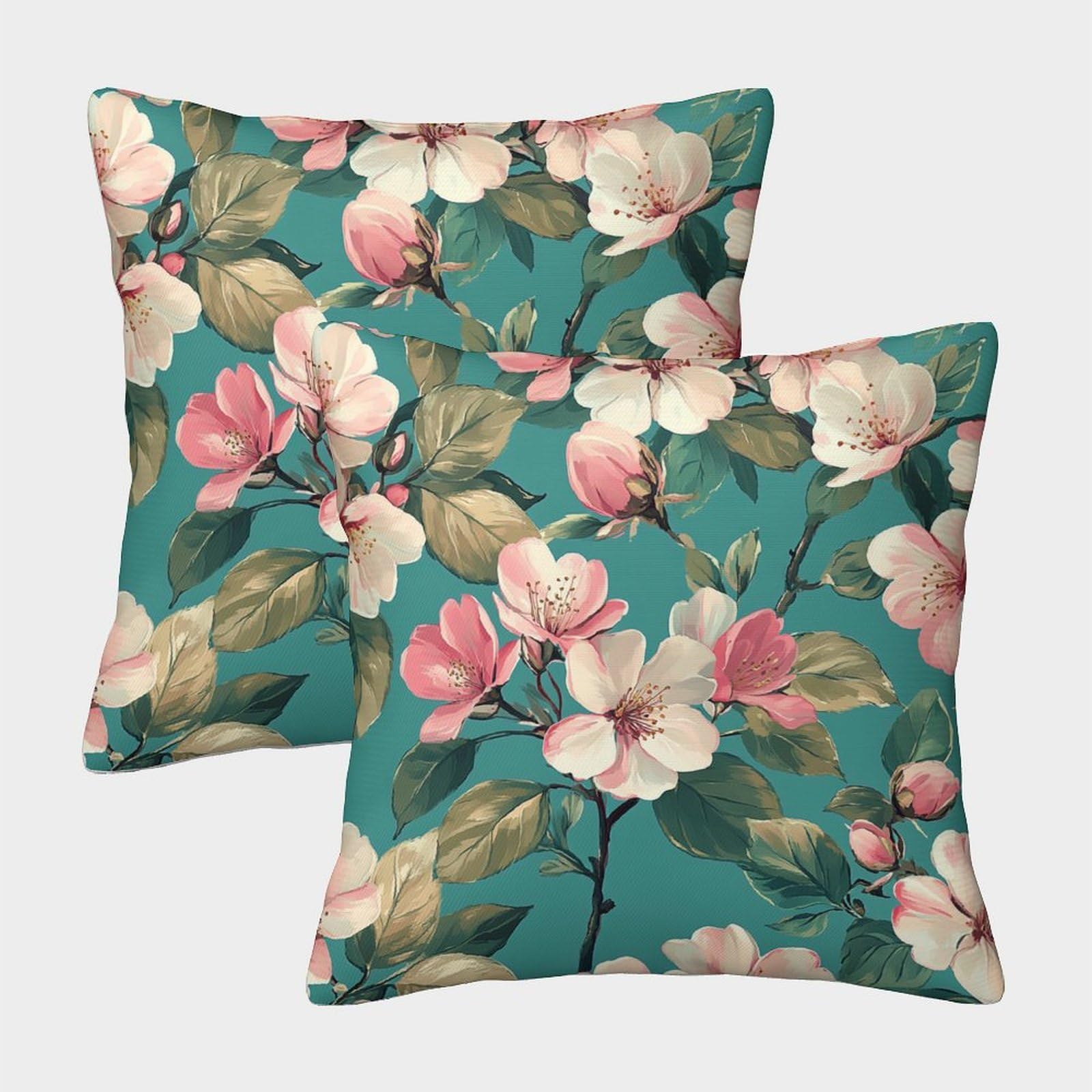 kaiyun 2 Pack Cherry Blossom Pattern - Spring Flowers Square Pillow Cover Cushion Cover 40x40cm Suitable for Sofa Bed Chair,3D Pattern