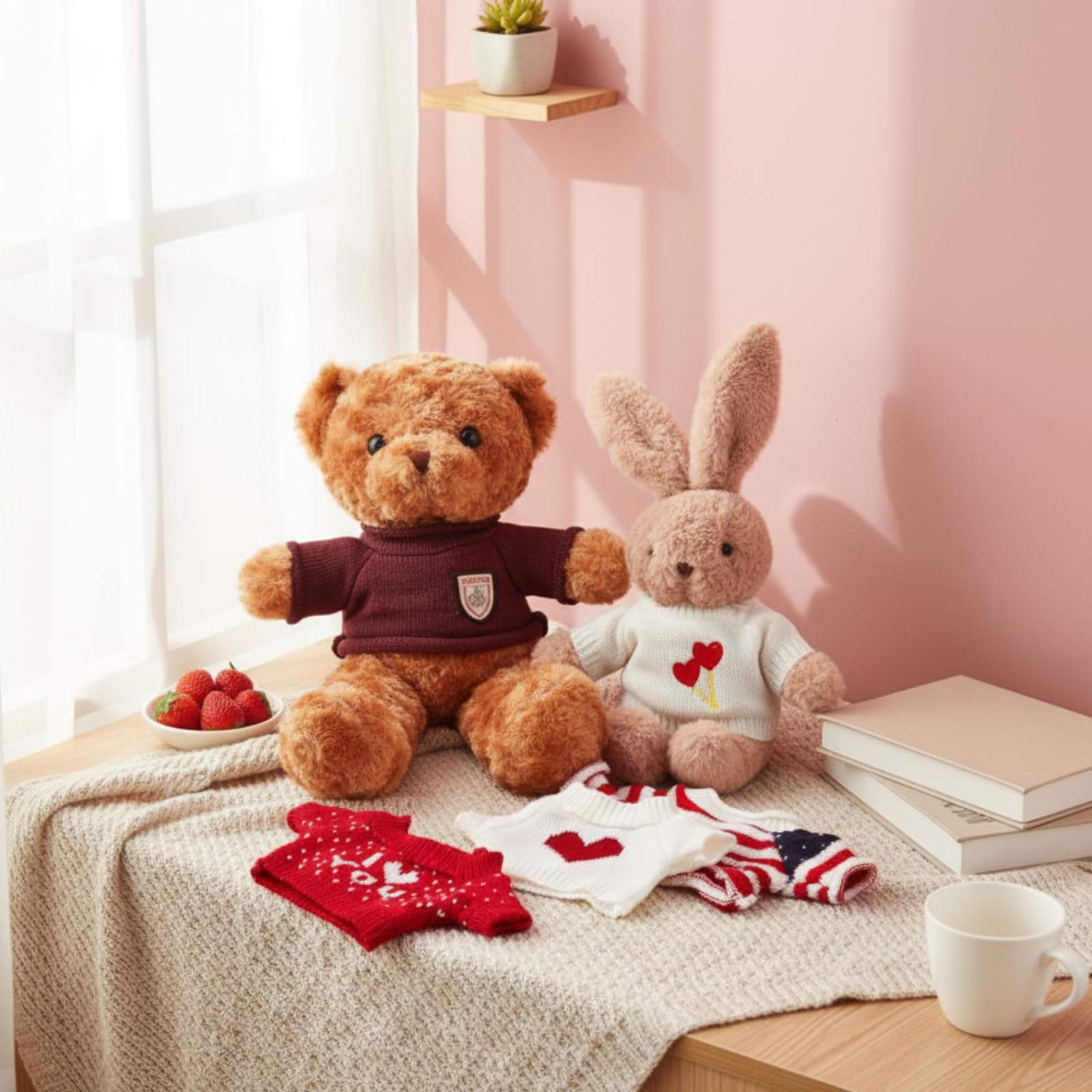 Junkin 5 Pcs Bear Clothes for Toy Bears,White,Red,Heart