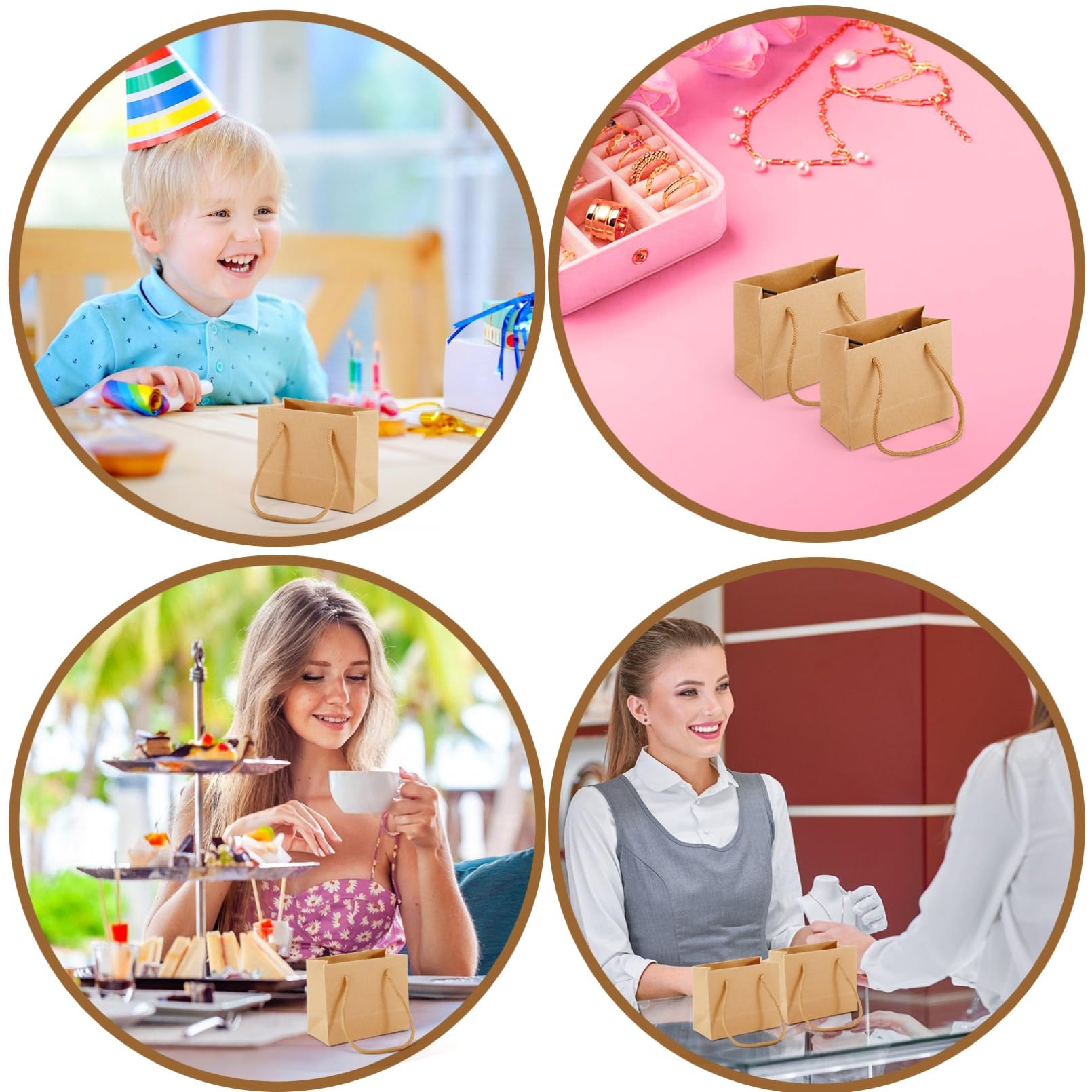 Bgtecho 24 Pack Extra Small Gift Bags, 3.9 x 4.7 x 2.4 Inch Small Paper Bags, Gift Wrap Paper Bags with Handles, Mini Brown Gifts Card Bag for Wedding Birthday Baby Shower Party Favors