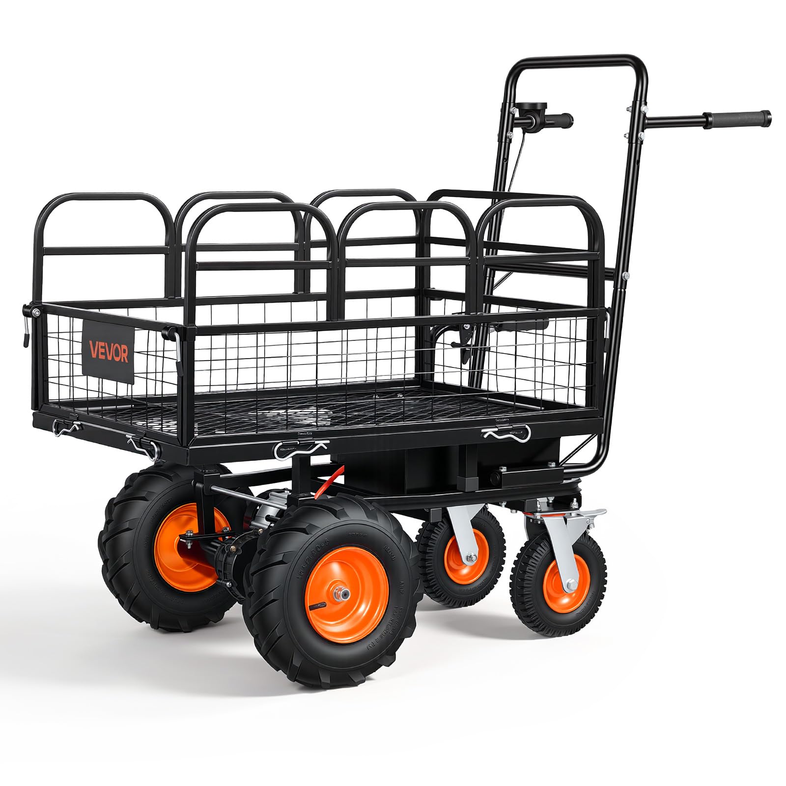 VEVOR Elektro Gartenwagen, 36V 432Wh Akku-Betriebener Elektrowagen, 500W Schubkarre mit 90°-Kippfunktion & Bremse, 300 kg Tragkraft, Robuster Stahl-Gartenwagen für Landwirtschaft & Hof