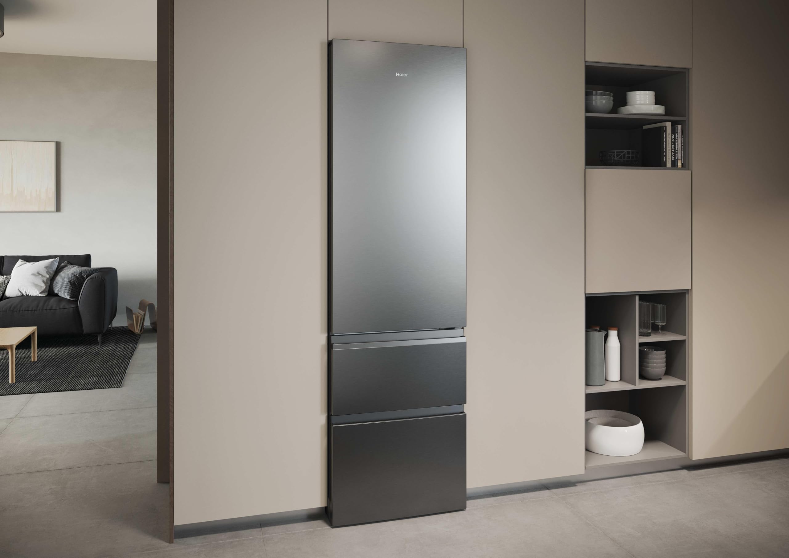 Haier Kühl-Gefrierkombination 3D 60 SERIES 3 PRO HTR3620CNMG I 2,05 m, No Frost I Energieeffizienzklasse C I Kühlschrank mit Gefrierfach freistehend, Fassungsvermögen 414L I Fresh 0°-Fach