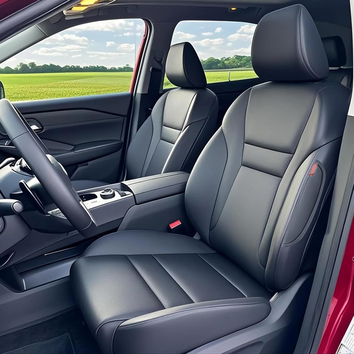 HKZ Custom Fit Rogue Seat Covers for Nissan Rogue Regular 2021 2022 2023 2024 2025 2026 S SV SL Platinum Dark Armor Rock Creek (Non-Hybrid&Sport Model) - Leatherette (Black)