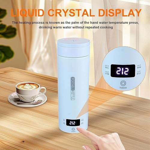 Miniatura 4 de Hervidor eléctrico de viaje de 0.5 litros, forro de acero inoxidable 316, pantalla de ajuste inteligente de temperatura Fahrenheit, taza térmica