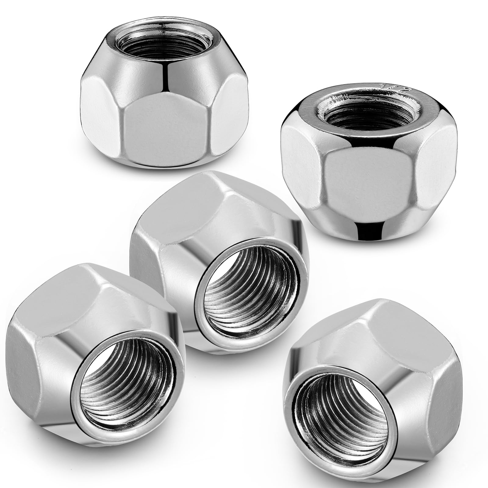 BDFHYK 1/2x20 Wheel Lug Nuts, 5pcs 1/2-20 Lug Nuts OEM Factory Style One-Piece Silver Solid Chrome Open End Finish Lug Nut 0.82 inch 21mm Hex 0.63