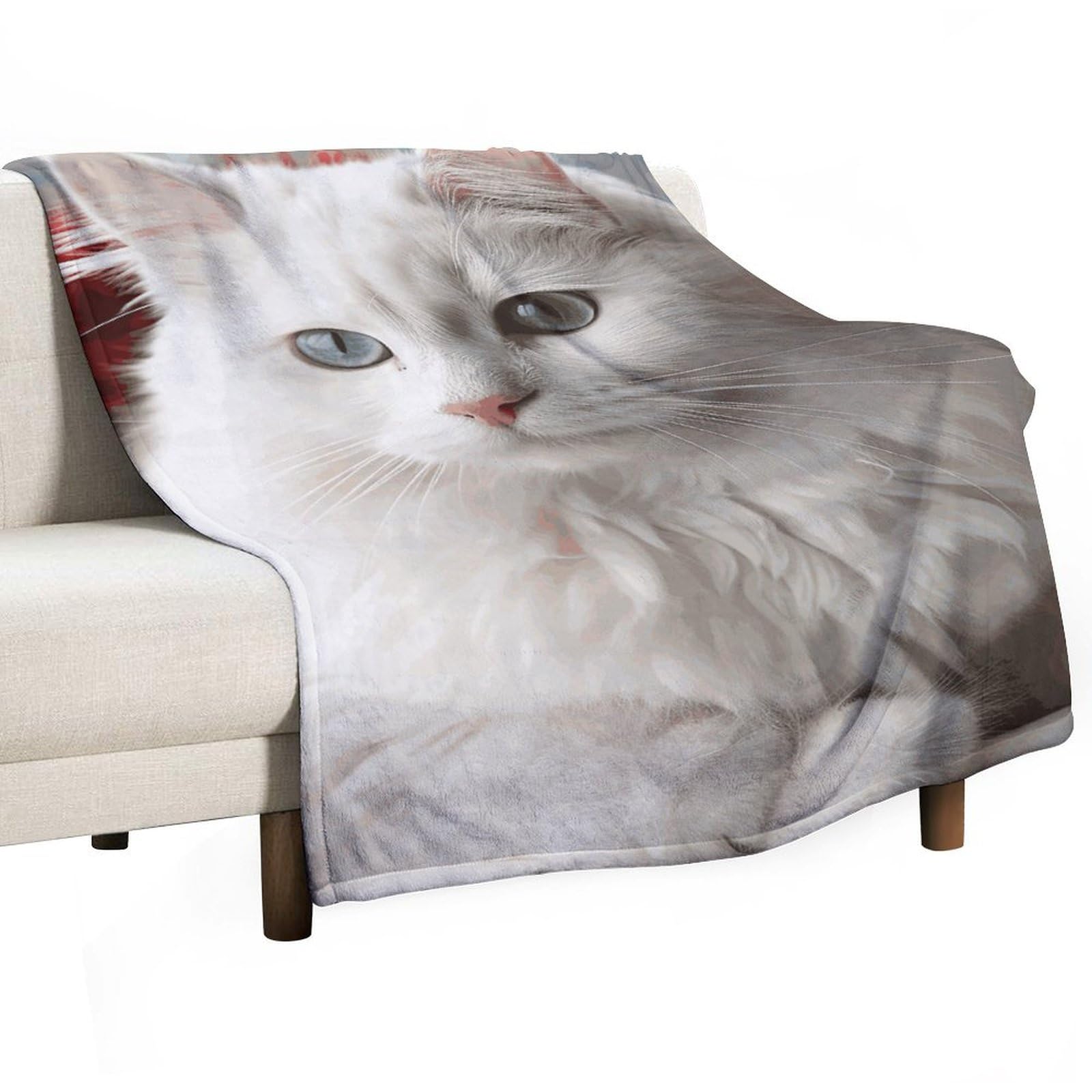 Couverture polaire doudou chat blanc pour un maximum de réconfort au lit